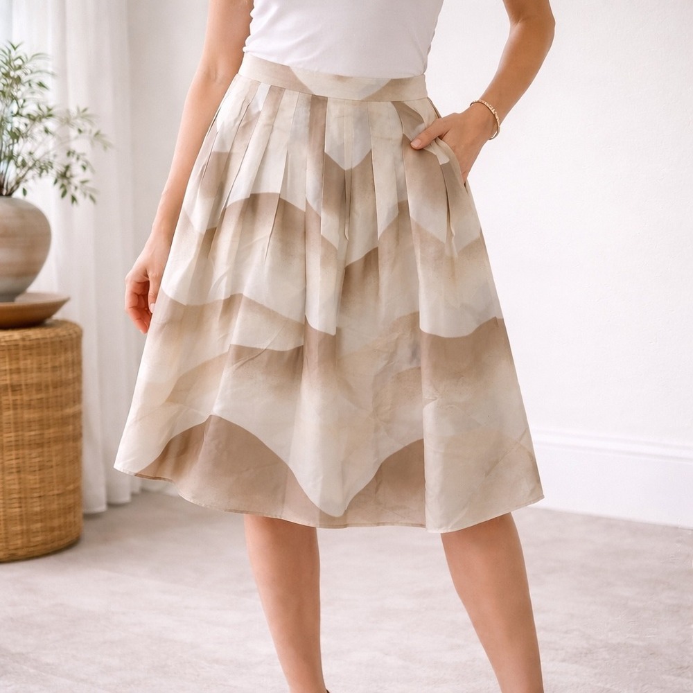 Theory Angelina Silk Pleated Midi Skirt Smoke Combo Spray Print ‎ NWT 0 Luxury